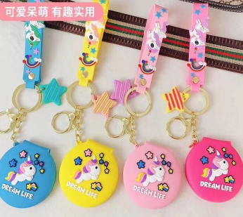 Cute Rainbow Horse Unicorn Makeup Mirror Keychain Pendant Car Cartoon Hanging Ornaments Handbag Pendant