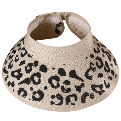 Hat Female Summer Leopard Print Big Brim Straw Hat Foldable Roll Topless Hat All-Match Sun Protection Sun Hat Beach Sun Hat
