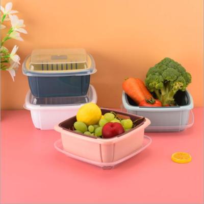 Plastic Double Layer Vegetable Washing Basket Kitchen Dustproof with Cover Fruit and Vegetable Drain Basket