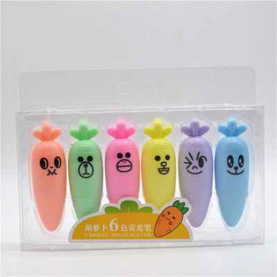 Korean-Style Expression Carrot Pen Fluorescent Pen 6-Color Set Mini Focus Marker Children's Graffiti Pen Gift Pen