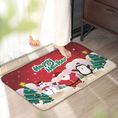 Cross-Border Christmas Cartoon Floor Mat Bedroom Kitchen Household Mat Bathroom Door Absorbent Non-Slip Mat Door Mat