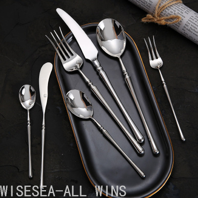 Knife, Fork,Spoon Holy Fire Tableware 304 Stainless Steel Knife and Forks Electroplated Titanium Small Waist Tableware