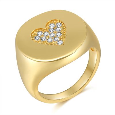 Cross-Border Hot Selling Love Heart-Shaped Ring 18 Gold Color Protection Ring Zircon Inlaid High Sense Jewelry for Women