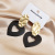 European and American Earrings Black Gold Elegant High Cold Long Heart-Shaped Eardrops Earrings Metal Ornament Geometric Retro Hollow out