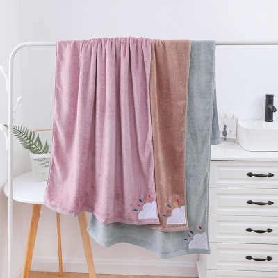 Yiwu Good Goods Plain Embroidery Thickening Bamboo Fiber Bath Towel Couple Gift Big Towel Daily Necessities Box Bath Towel