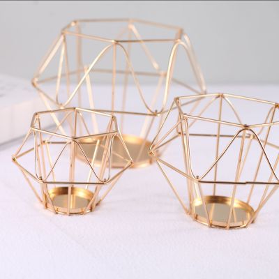 Iron Wire Metal Candle Holder Decoration Geometric Crafts Home Ornament Decorations Electroplating Wrought Iron Candlestick