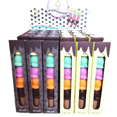 Korean Style Cute Cone Ice Cream 5 Colors Fluorescent Pen Cartoon Macaron Ice Cream Building Blocks Assembled Graffiti Marker