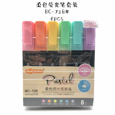 Korean Style Simple Macaron 6 Colors Fluorescent Pen Children's Eye Protection Soft Color Marker Student Doodle Hand Account Prizes