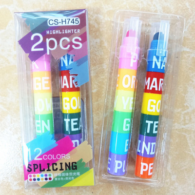 Timeout 745 Creative Building Blocks Splicing Solid Fluorescent Pen Student DIY Six-Color Key Graffiti Marker Marking Pen
