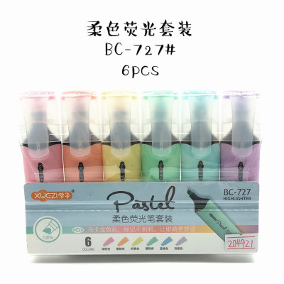 Korean Style Cute Macaron Color Fluorescent Pen 6 PCs Student Soft Eye Protection Large Capacity Graffiti Marking Pen Mark
