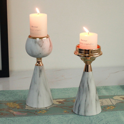 Candleholder Candlestick Decoration Simple and Light Luxury Soft Metal Texture Imitation Marbling Iron Craft Decorations