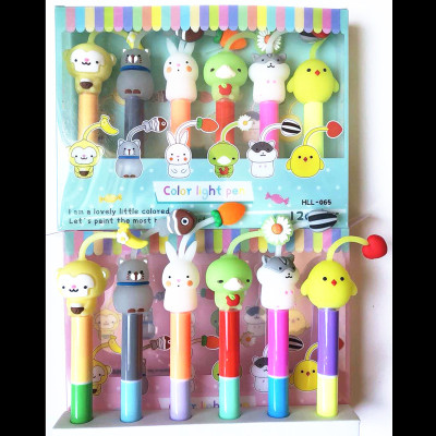 Japanese Cute Corner Ball 12 Color Building Blocks Fluorescent Pen Cartoon Cute Object Paradise Fruit Color Marker Mark