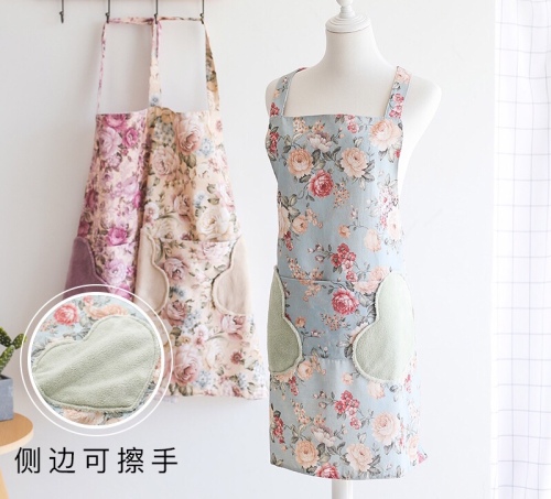 pastoral korean jacquard pastoral style double layer waterproof and erasable hand cotton women‘s kitchen household apron