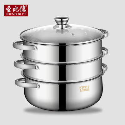 Factory Direct Sales Sanbede Stainless Steel Three-Layer Steamer Stainless Steel Pot 30cm Household Two-Layer Gift Soup Steam Pot