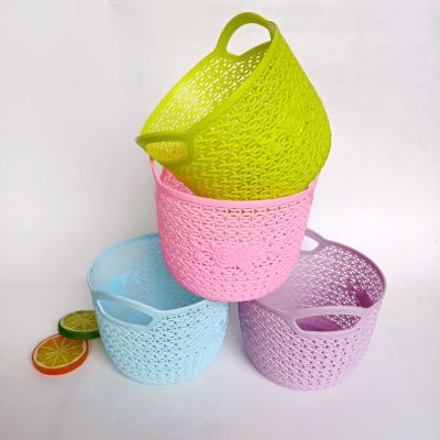 Round Storage Basket Storage Basket Storage Basket Hollow Basket Cosmetic Accessories Storage Basket Colored Plastic 1 Yuan