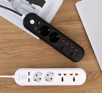 CX-ET22# Two Multi-Energy Holes and Two European Holes Black 2 M Power Strip White Wire Socket