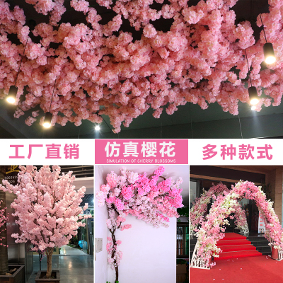 Artificial Cheery Branch Ornamental Flower Fake Flower Indoor Wedding Ceiling Decoration Plastic Bouquet Rattan Vine Cherry Tree