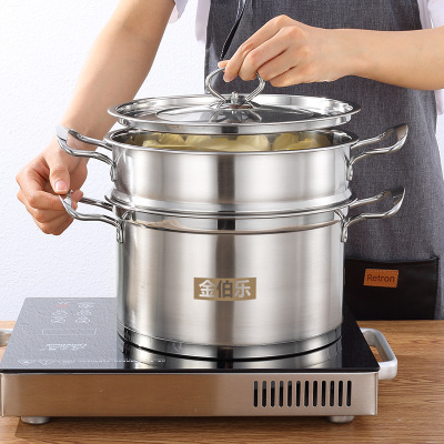 Factory Direct Sales Thickened Stainless Steel Right Angle Steamer Double Bottom Non-Magnetic European Soup Pot Double Layer Soup Steam Pot One Piece Dropshipping