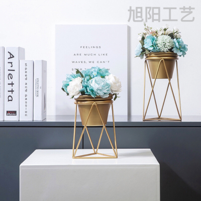 Nordic Simple Iron Golden Geometric Flower Pot Creative Home Living Room Study Flower Arrangement Table Decorative Ornaments Flower Stand