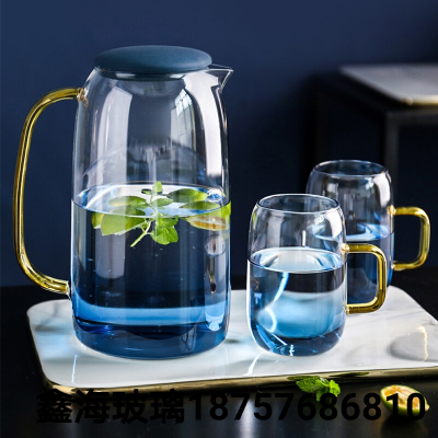 Marble Cold Water Bottle Blue Glass Cup Set 1 Pot 6 Cups High Stretch Silicon Glass Kettle