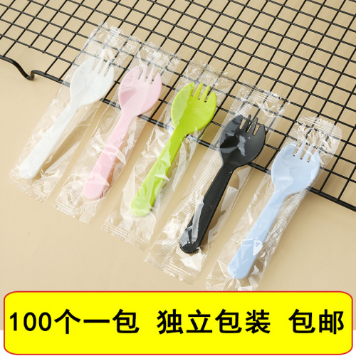 Disposable Spoon Plastic Cake Spoon Fork Independent Packaging Dessert Spoon Ice-Cream Spoon Disposable Spork
