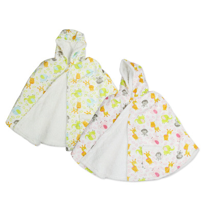 Double-Layer Cape Short Plush + Lambswool Autumn and Winter Printing Babies' Supplies Wholesale 0-6 Years Old