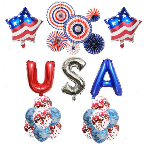 Cross-Border Hot Selling American Independence Day Sequin Balloon Set Independence Day Five-Pointed Star Scene Decoration Aluminum Film Balloon