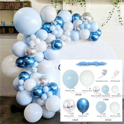 Cross-Border Blue Ocean Macaron Rubber Balloons Birthday Decorations Arrangement Balloon Chain Set Holiday Supplies