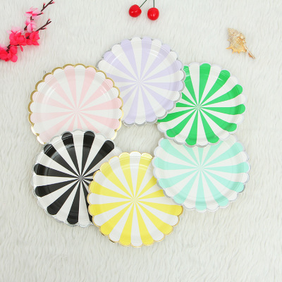 Birthday Paper Plate for Cake Disposable Paper Flat Ware Children's Birthday Party Supplies Striped Paper Tray Customizable