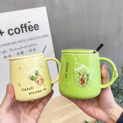 INS Cute Cartoon Catch Fruit Ceramic Cup Office Drinking Coffee Mug Male and Female Students Couple's Cups