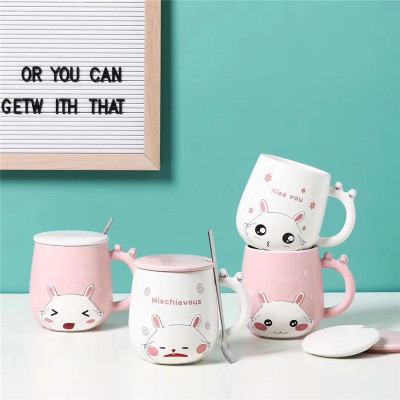 Cute Trending Girl Pink Adorable Rabbit Cup Student Gift Milk Cup Trendy Ceramic Drinking Cup Cartoon Mark