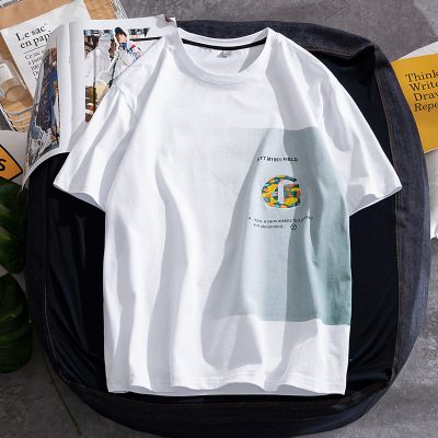 Summer Men's Short-Sleeved T-shirt Korean Style Trendy Handsome Man round Neck Top Loose T-shirt Boys Casual T-shirt