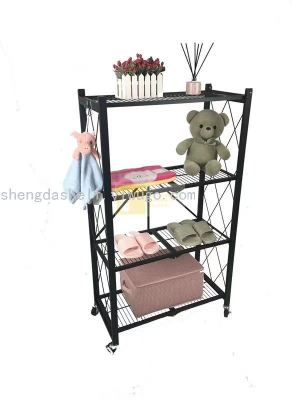 Folding shelving Floor multilayer shelving with pulley collection folding frame