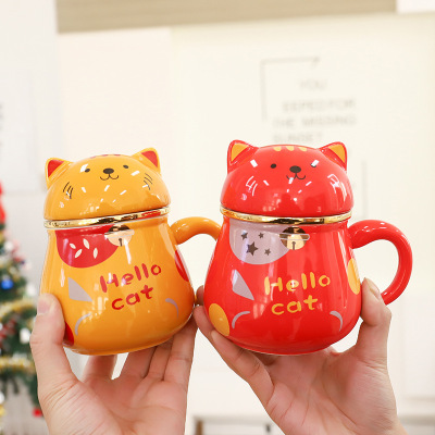 Creative Cute Kitty Ceramic Cup Handle with Lid with Tea Strainer Business Office Tea Brewing Cup Student Gift Cup