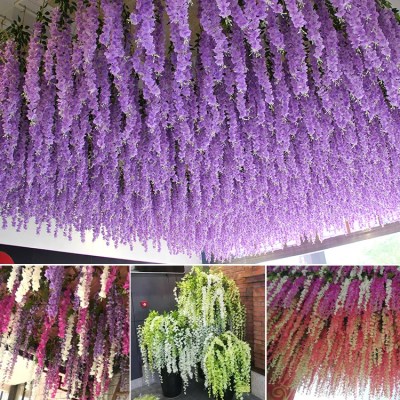 Artificial Wisteria Fake Flower Bouquet Rattan Wedding Indoor Balcony Ceiling Occlusion Plastic Vine Plant