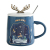 Nordic Style Christmas Gift Mug Snowman Antlers Ceramic Coffee Cup Cartoon 3D Cup with Spoon Lid