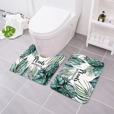 Amazon New Plant Series Carpet Floor Mat Home Bathroom Toilet Combination Two-Piece Set Water-Absorbing Non-Slip Mat