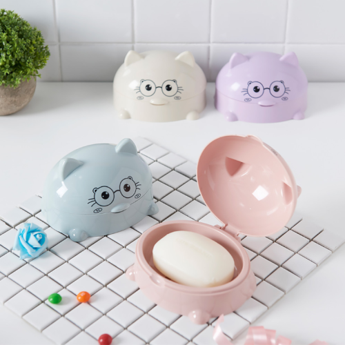 cartoon soap dish portable with lid bathroom drain soap holder
