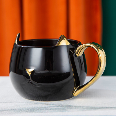 3D Cat Ears Ceramic Mug European Creative Cat Cup Black and White Cat Couple's Cups Custom Logo Gift Cup