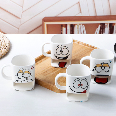 Creative Ceramic Mug Cartoon Expression Cookie Toast Milk Coffee Cup Custom Logo Gift Cup Factory Direct Sales