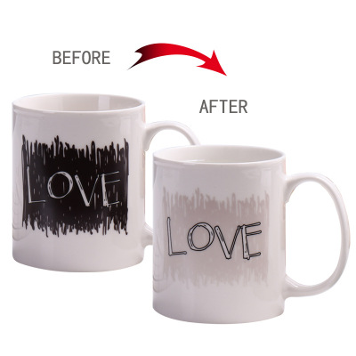 Creative English Temperature-Sensitive Ceramic Mug Customized Logo Gift Coffee Cup Factory Direct Sales LOVE Discoloration Cup