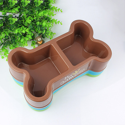 Pet Dog Special Dog Feeder Pp Bone Type Two-Grid Sub-Package Food Bowl Non-Slip Personalized Logo Can Be Added