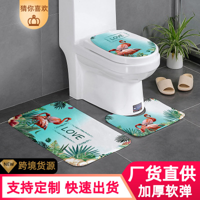 Toilet Floor Mat Three-Piece Bathroom Door Absorbent Carpet Printing Toilet Floor Mat Bathroom Non-Slip Mat Custom