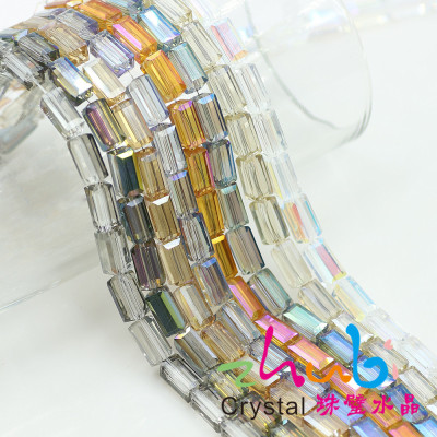 Wholesale Custom Glass Crystal Beads Transparent Glass Small Facet Electroplated Rectangular Beads DIY Glass Beads 4 * 8mm