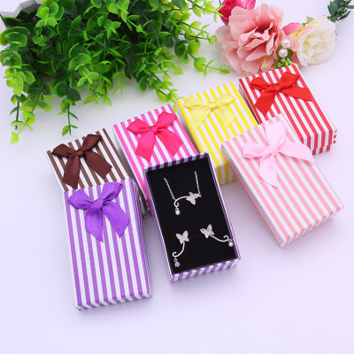 Factory Direct Sales Striped Paper Couple Rings Box Stud Earring Box Jewelry Box Tiandigai Pendant Box Wholesale