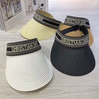 Korean Hat Women's Summer Topless Hat Embroidered Lettered Casual Straw Hat Sun-Proof Curved Brim Sun Hat Riding Cap