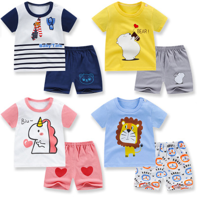 Children's Short-Sleeved T-shirt Set Pure Cotton Baby Children's Clothing Summer Boys and Girls Half Sleeve Shorts Two-Piece Set One Piece Dropshipping