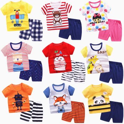 Children's Summer Short-Sleeved Cotton T-shirt Suit Boys and Girls Baby Short Sleeve Shorts Two-Piece Children's Clothing One Piece Dropshipping
