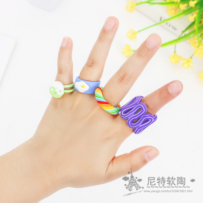Children's Polymer Clay Ring Cartoon Handmade Polymer Clay Ring Primary School Student Little Creative Gifts Polymer Clay Ring Factory Direct Sales
