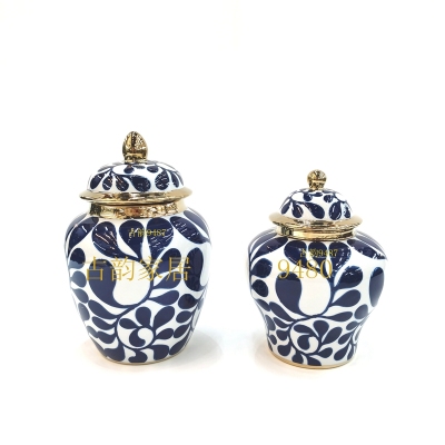 Blue Color Blue and White Porcelain Decoration Crafts Ceramic Creative Plaid Vase High-End Soft Home Decoration